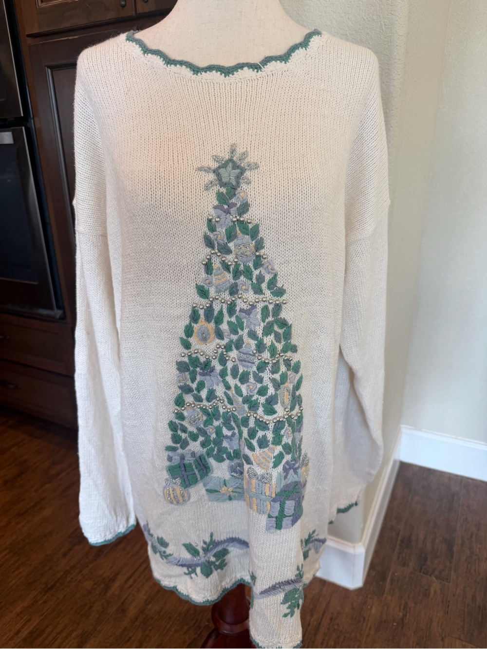 Vintage Gladys Bagley Work in Progress Embellished Christmas Tree Sweater Beaded
